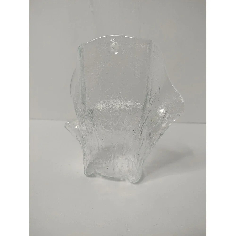 Muurla Finland Clear Ice Glass Wall Pocket Handkerchief Vase Kallioinen 7.25